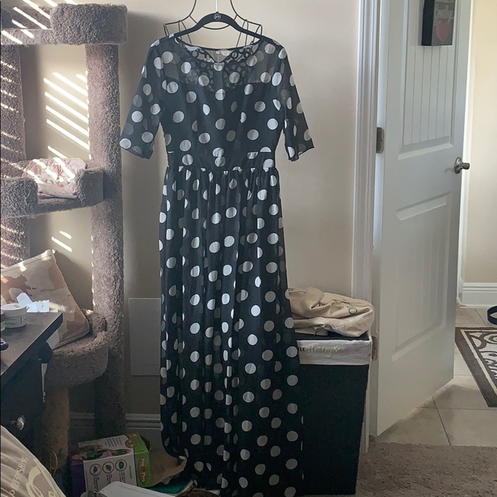 BNWT FashionMia floor length Med polka dot dress